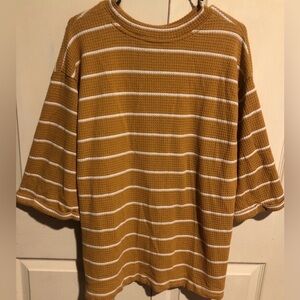 Dip Women’s 3/4 Sleeve Oversized Boxy Sweater Lightweight Waffle Textured Large